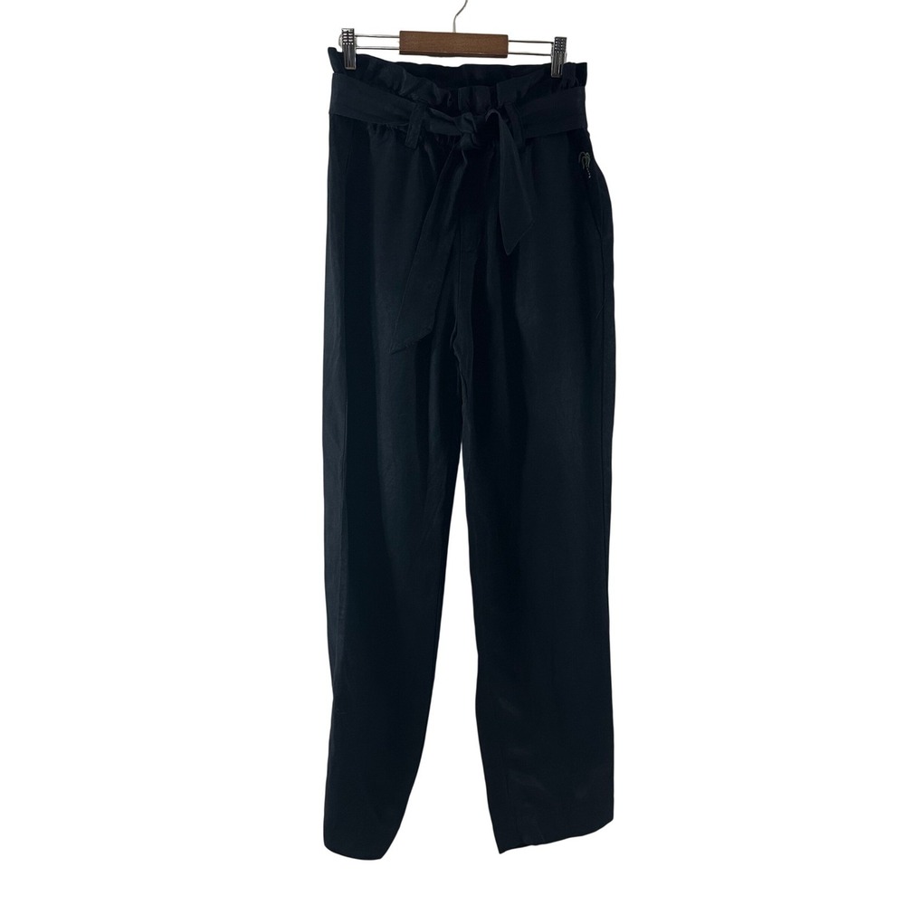 Scotch & Soda Womens Black Linen Blend Paperbag Belted Waist Tapered Pants XS